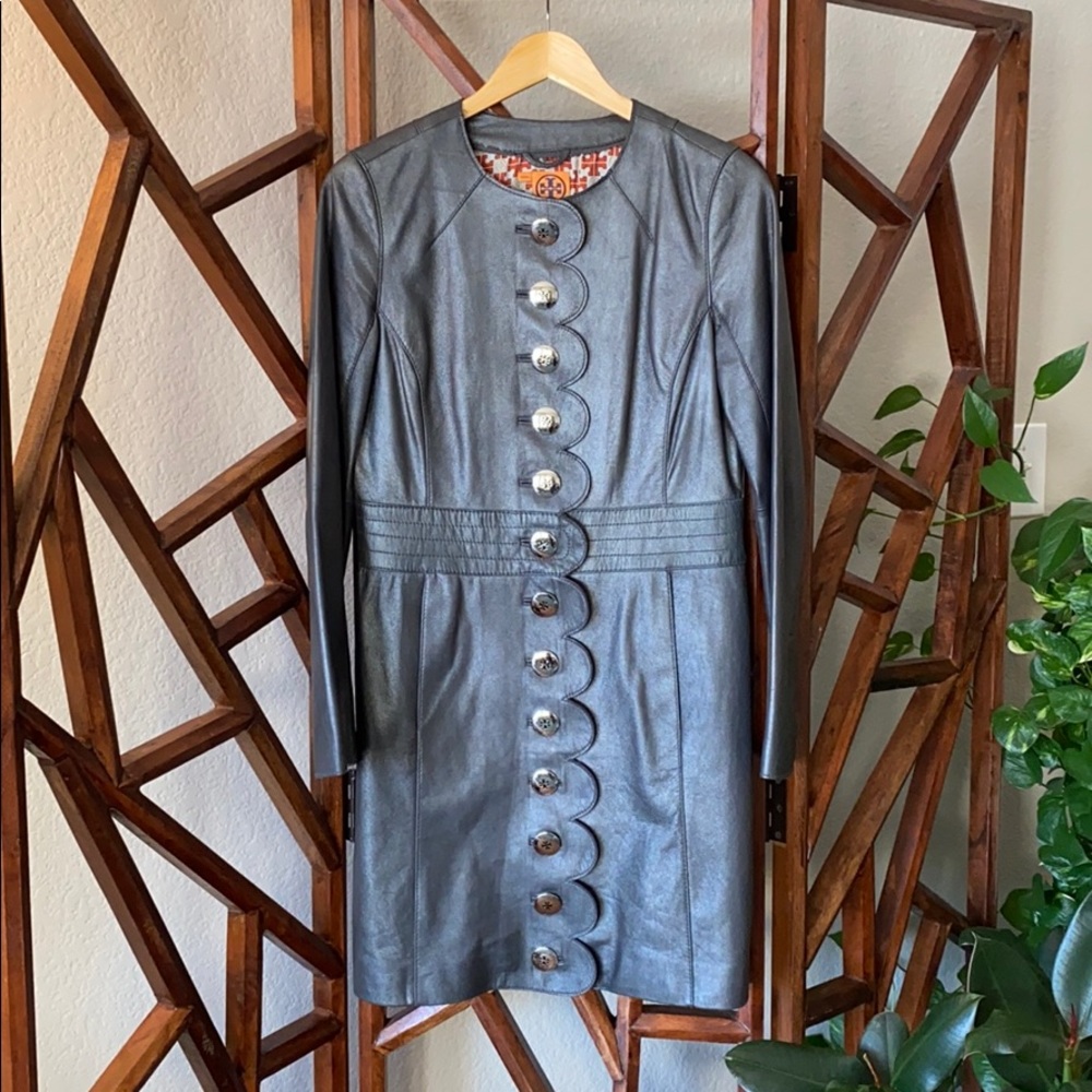 Tory Burch Long Scalloped Leather Jacket